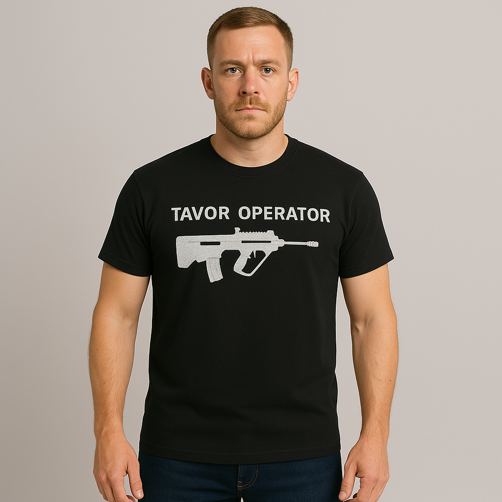 T-Shirt Round Neck Half Sleeves ? Tavor Operator Embroidery (Military Green/Black)